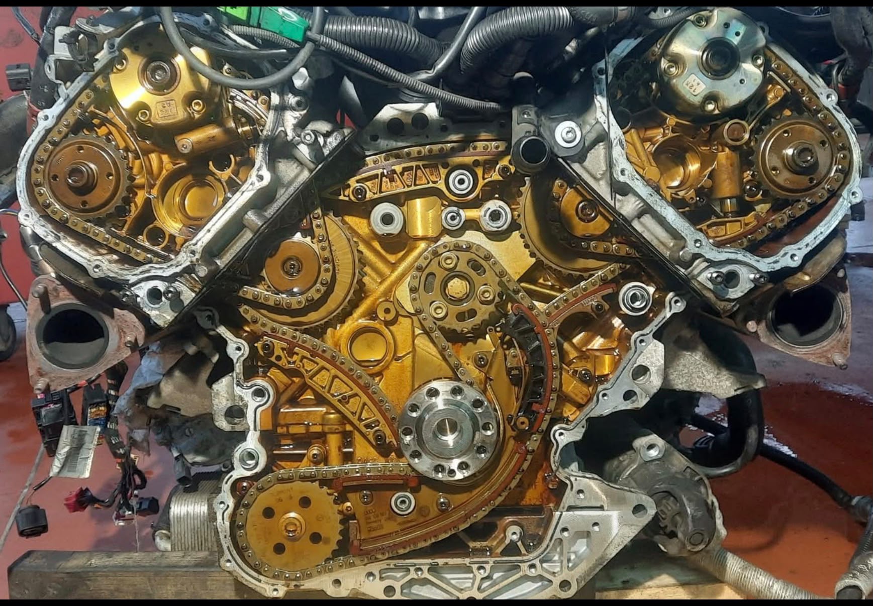 Engine timing chain exposed